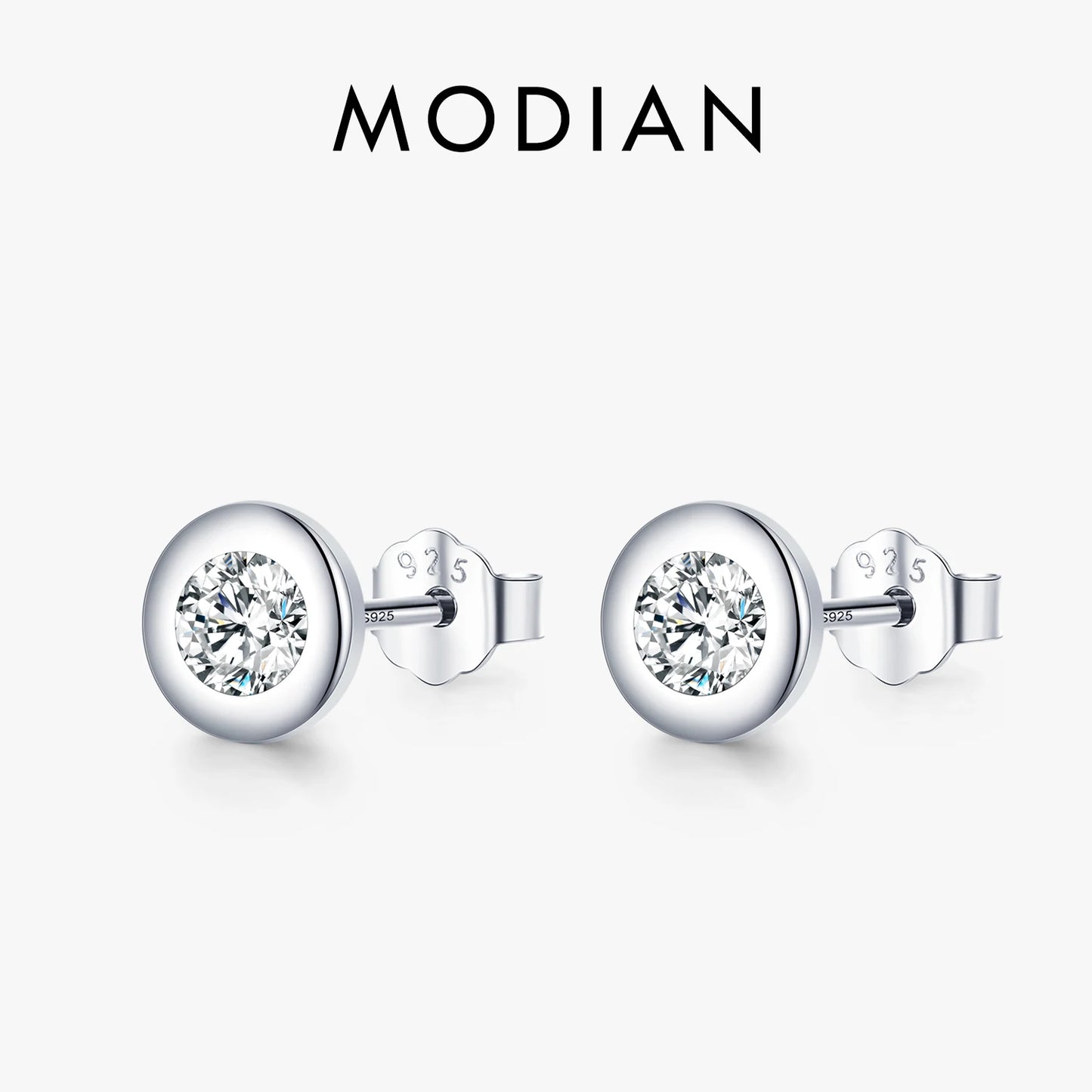 Modian Exquisite Simple Round Clear CZ Ear Studs 100% 925 Sterling Silver Sparkling Stud Earrings For Women Wedding Fine Jewelry