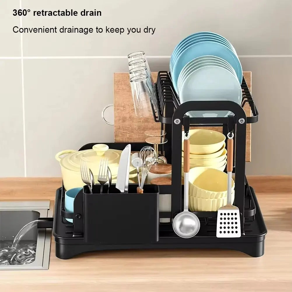 Hemasa 2 Tier Dish Bowl Drainer Storage Rack Kitchen Dish Drying Rack with Drain Basket