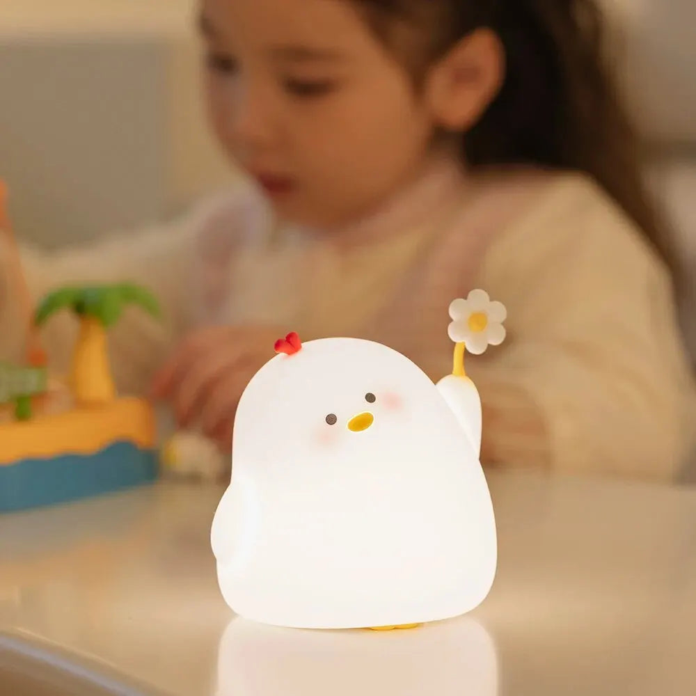 Cute Chick Night Light 3 Brightness Kids Room Cartoon Silicone Led Night Light Timer Rechargeable USB Lamp Children Gift