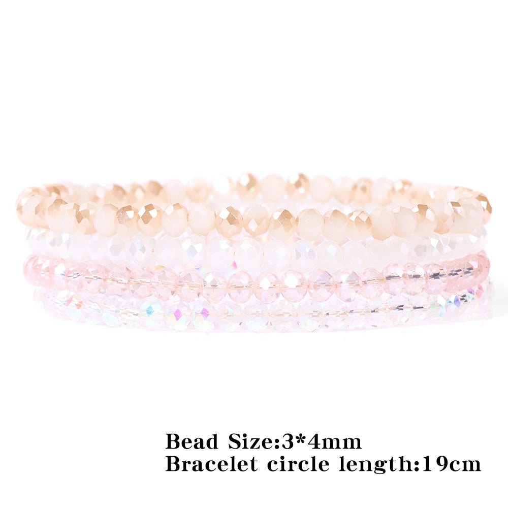 Crystal Bracelet Shiny 4Pcs/Set Faceted Czech Austria Crystal Beads Bracelet Women Men Bangles Shiny Jewelry Fashion Party Y2K