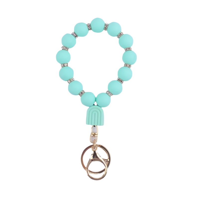 Hemasa Rainbow Bracelet Pendant Keychain Food Grade Silicone Bead Keyring/ Lobster Clasp Women Schoolbag/ Car Key Chain Jewelry