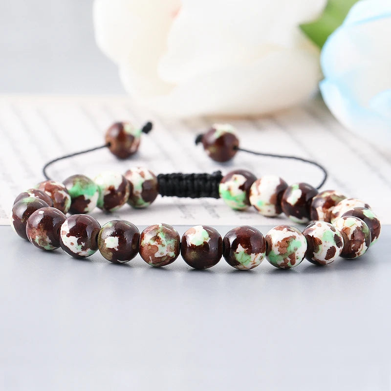 Hemasa Natural Lava Stone Blackstone Tiger's Eye Bead Bracelet Adjustable Braided Rope Bracelet