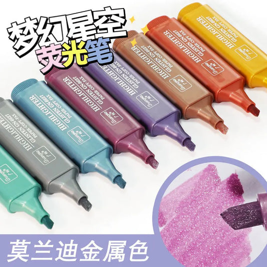 Glitter Color Highlighter Accent MarkersWater-based Markers 8 Colors AvailableAngled Tip Glitter