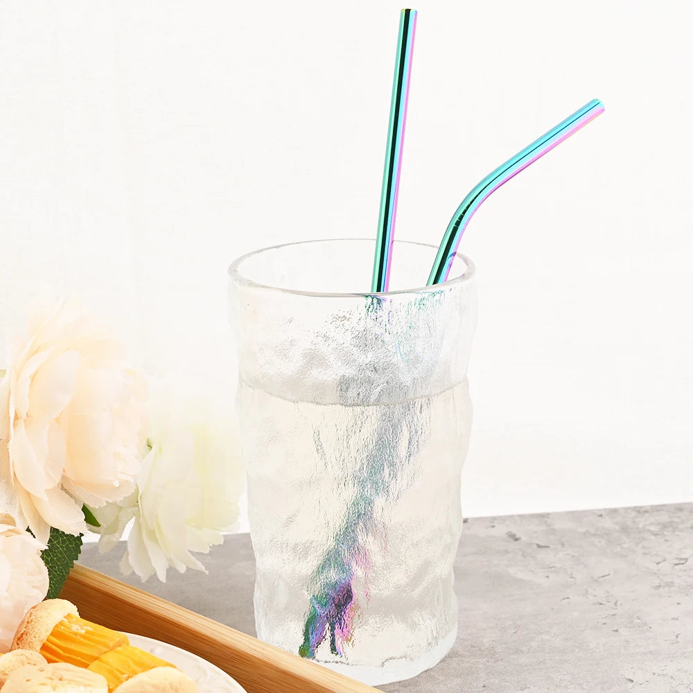 Hemasa 8pcs Stainless Steel Bent Straws Set Reusable Straws for Drinking Fruit Juice Milk Tea Coffee Colorful Straw with Cleaning Brush