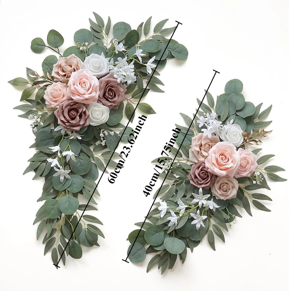 2PCS/set Artificial Wedding Arch Flowers Kit Boho Dusty Rose Blue Eucalyptus Garland Drapes for Wedding Decorations Welcome Sign