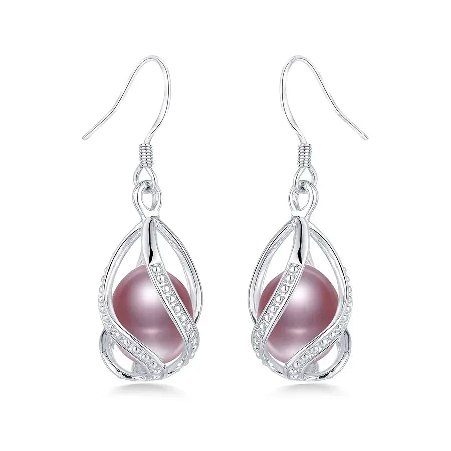 YWYC 7-8mm Natural Freshwater Pearl Drop Earrings Rice Shape Pearl In Cage 925 Silver Earrings for Women Jewelry Gift