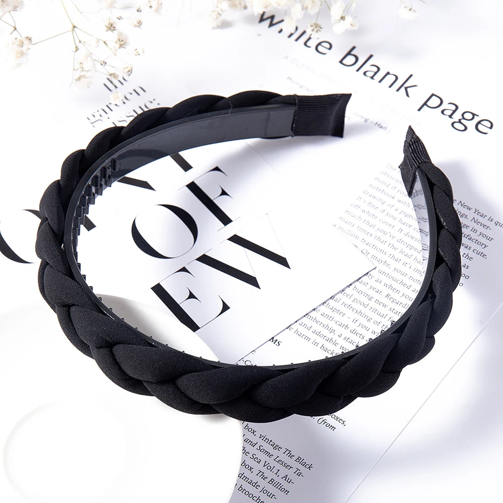 Fashion Solid Color Braid Hairbands For Women Weaving New Non-slip Headband Wide Hair Hoop Bands Bezel Hair Accessories Headwear