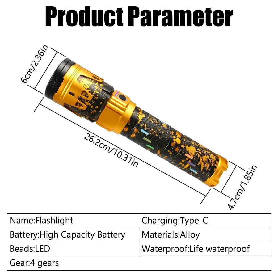 Hemasa Powerful LED Flashlight Super Bright Spotlight Long Range Lamp Zoomable Torch Outdoor Emergency Tactical Search Lantern