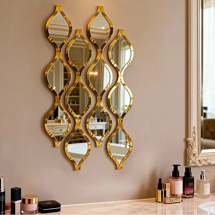 Hemasa 12/6pcs Teardrop Combination Bathroom Mirror / Golden Artistic Decorative Mirror for Bedroom Living Room Hallway Accent Wall