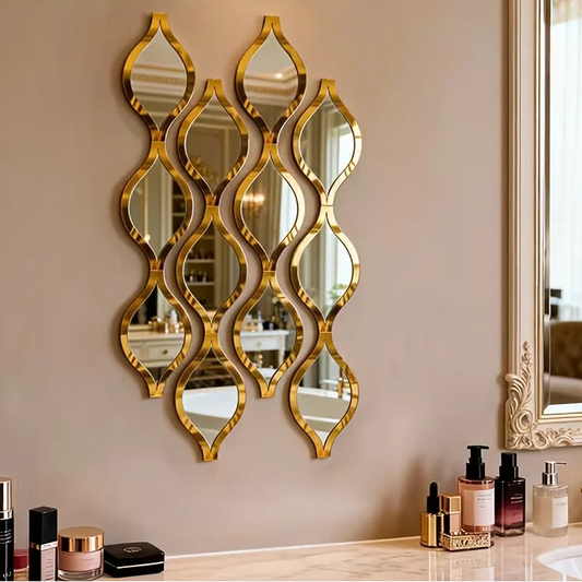 Hemasa 12/6pcs Teardrop Combination Bathroom Mirror / Golden Artistic Decorative Mirror for Bedroom Living Room Hallway Accent Wall