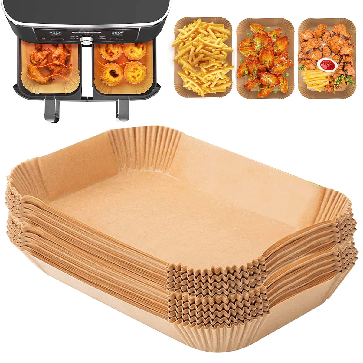 300/100pc Air FryPaper Non-stick Square Parchment Paper Heat-resistant Roasting Pad Oilproof Bake Liner for Ninja Dual Air Fryer