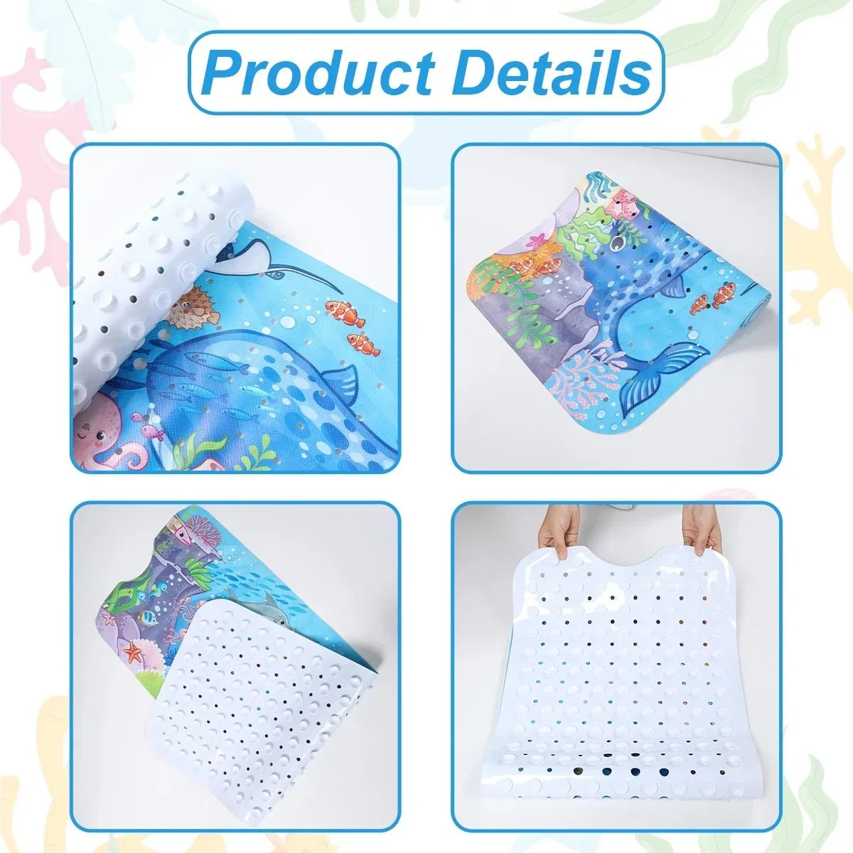 Tejesa 1pc Cartoon Extra Long Bathtub Mat 40x100cm Non Slip Bath Mat for Bathroom Tubs Shower Mats with Suction Cups & Drain Holes