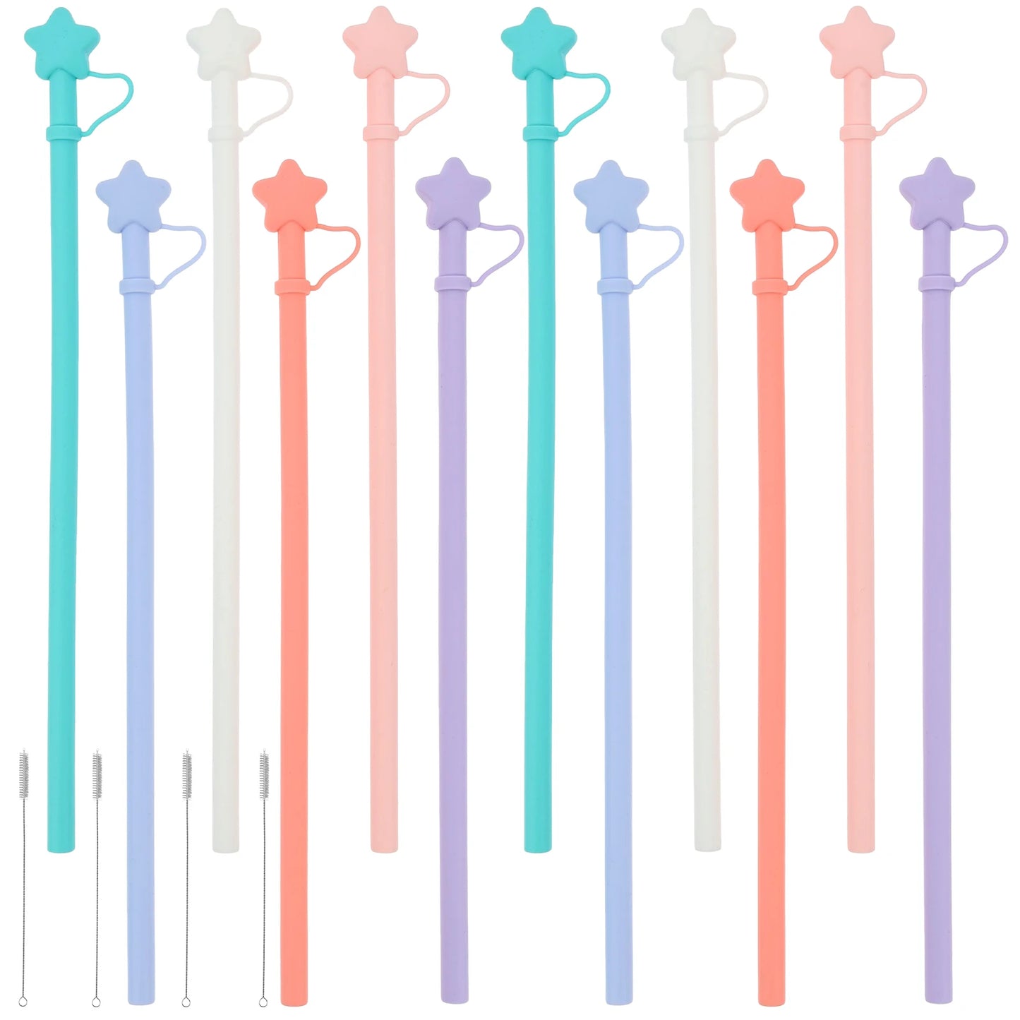 Tejesa 12Pcs Silicone Straws 12 Inch Soft Straw with Cover Reusable Cup Straw for Children Drinking Water Drinks Juice Smoothies Straws