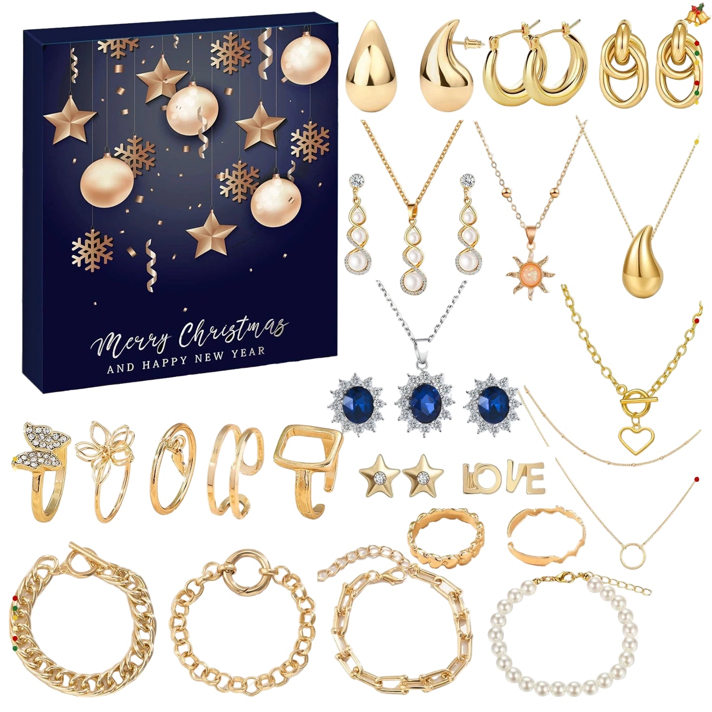 Tejesa Christmas Advent Calendar 24 Days Countdown Necklace Bracelet Blind Box DIY Christmas Decoration Surprise Gift Blind Box