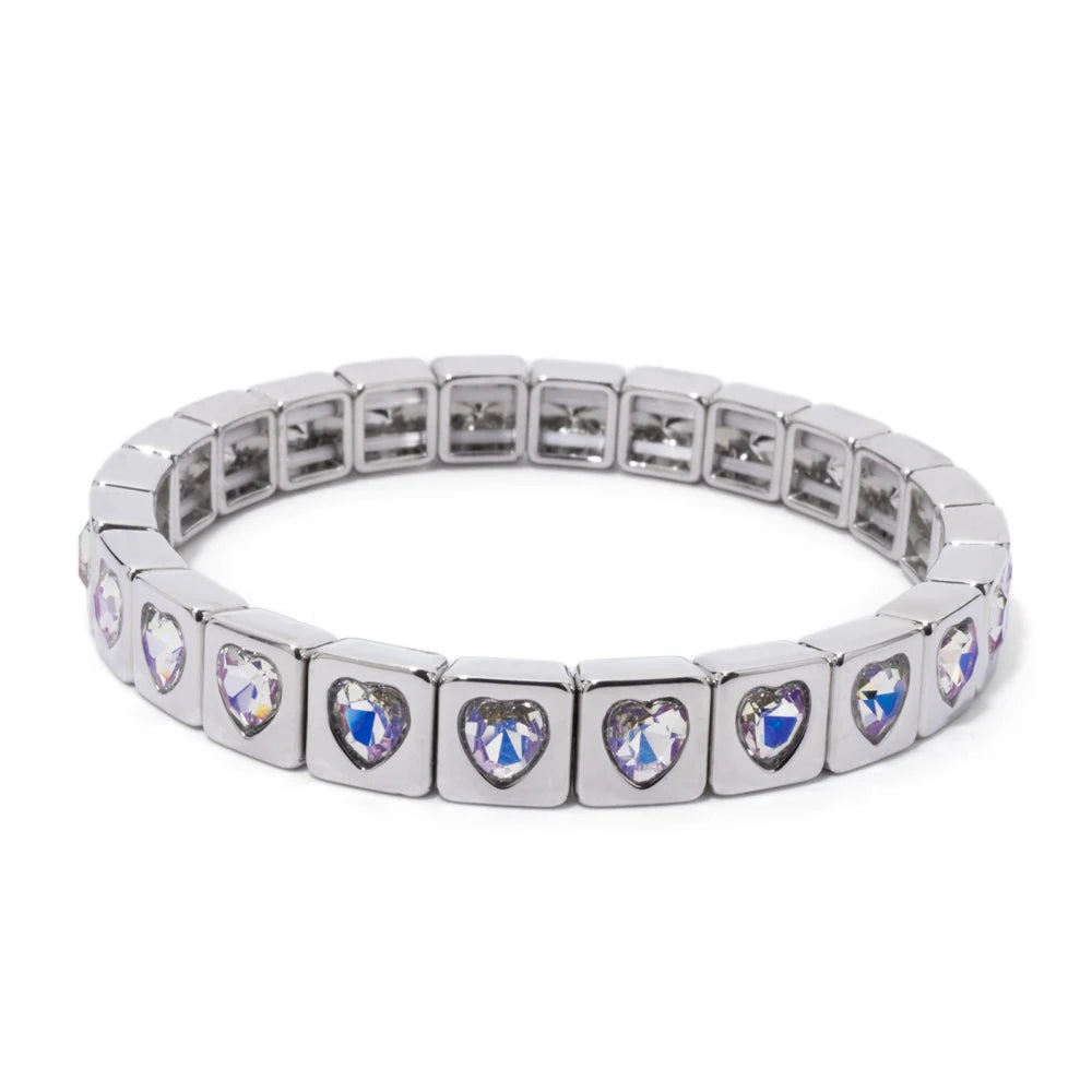 8mm Square Shape Love Bangle For Women Rainbow Color Peach Boho Enamel Elastic Beads Bracelets