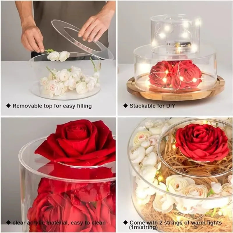 Acrylic Fillable clear Cake Stand for wedding Birthday Party Baby Show Cheesecake Chocolate MoussePastry Display Box With lights