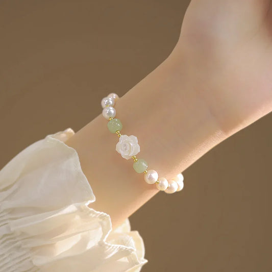 925 Sterling Silver Rose Bracelet for Women Summer Versatile Flower Pearl Bracelet Hand Jewelry Fashion Gifts