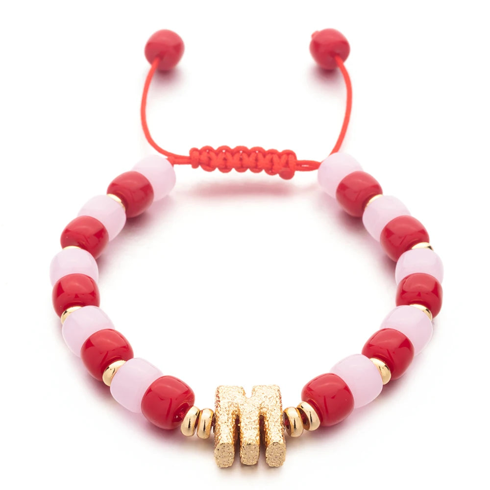 Tejesa Handmade  Colorful Glass Crystal Beads Braided Bracelets  with Heart Charms For Women