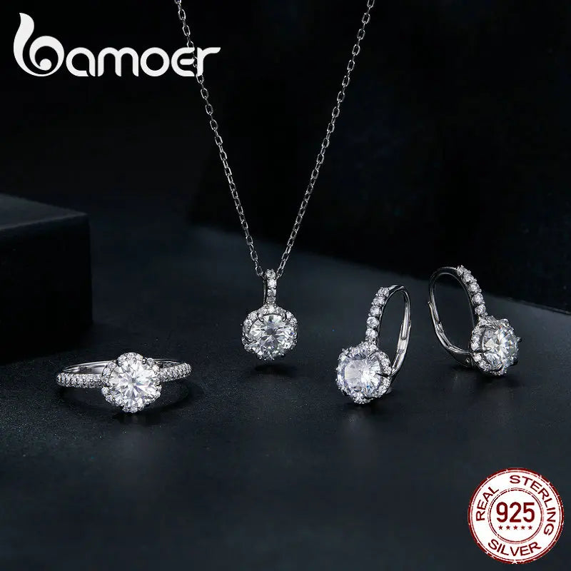 Bamoer 1CT Moissanite Ear Buckles 925 Sterling Silver Hoop Earrings for Women D Color VVS1 EX Lab Diamond Wedding Jewelry