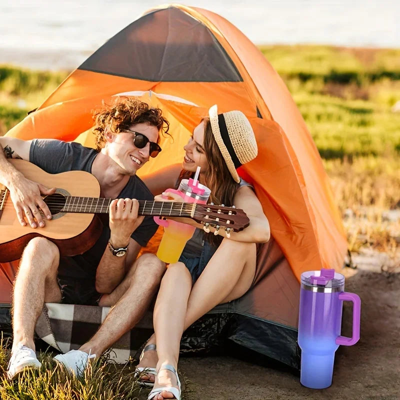 Hemasa 40oz  Stainless Steel Cup Thermal Keeps Cold and Heat Water Bottle with Handle Rainbow Thermal Mug