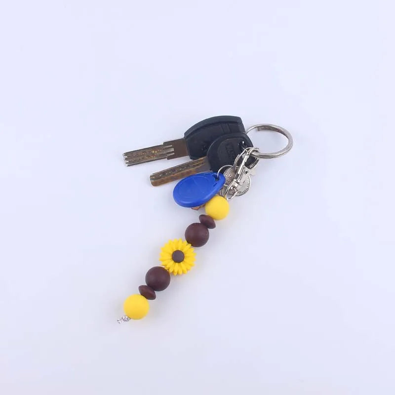 Heamsa Silicone Daisy Flower Beads Keychain  for  Women /Girls Lobster Clasp