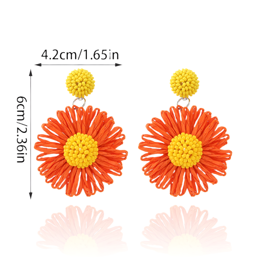 Hemasa Handmade Sun Flower Raffia Bead Earrings For Women/ Girl / Bohemian  Colorful Rattan Knit Earrings