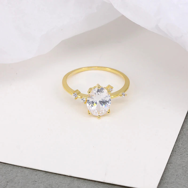 ROXI Elegant Geometry Egg Shape Crystal Gold Rings for Women Rings Jewelry 925 Sterling Silver Finger Rings Hearts Wedding Rings