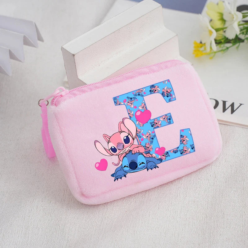 Disney Stitch Plush Coin Purse Cute Anime Cartoon A-Z Letter Stich Printed Wallet Kawaii Girls Earphone Storage Zipper Bag Gifts