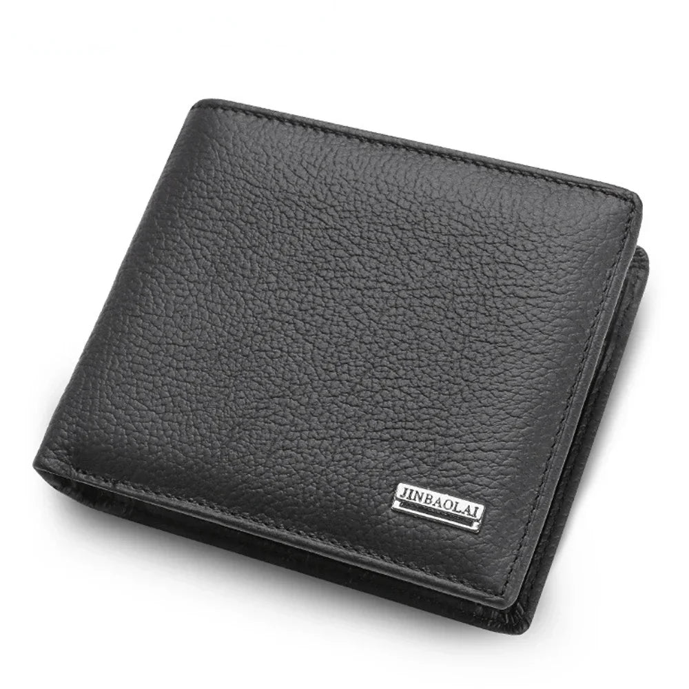 Genuine Leather Men Wallet Cowhide Wallets For Man Quatlity Case Concise Short Black Credit Card Cash Receipt Holder Purse