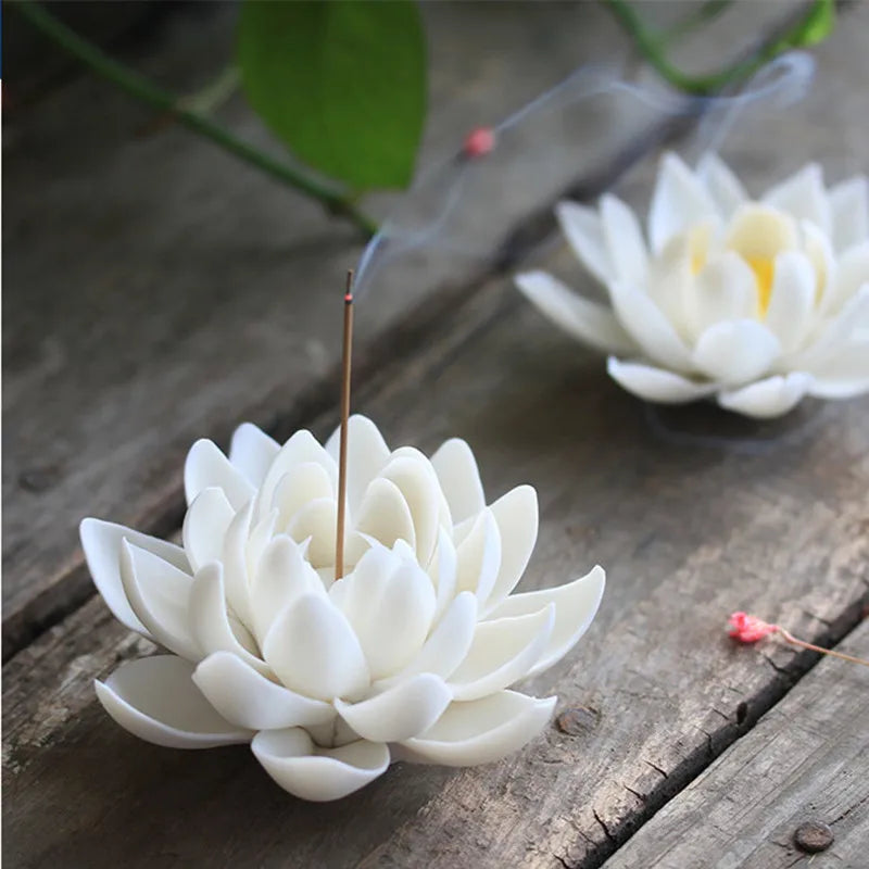 Ceramic Lotus Flower Shape Incense Burner Stick Cone Burner Holder Incense Base Plug Home Decoration Incense Burner Stick Holder