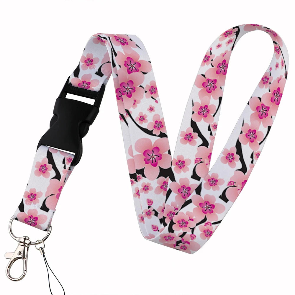Tejesa Beautiful flower Lanyard Keys Chain Badge Holder ID Credit Card Pass Hang Rope Lariat Mobile Phone Charm Accessories Gifts