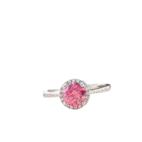 Hemasa 1ct Pink Color 6.5mm Moissanite Ring 925 Sterling Silver Engagement Wedding Rings for Women Jewelry with Certificate