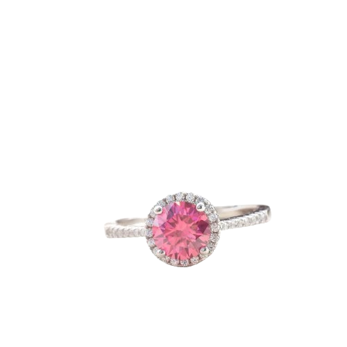 Hemasa 1ct Pink Color 6.5mm Moissanite Ring 925 Sterling Silver Engagement Wedding Rings for Women Jewelry with Certificate