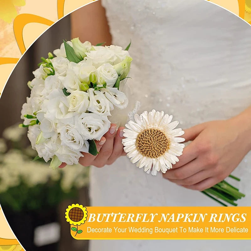 Hemasa 12Pcs Flower Napkin Rings/ Floral Napkin Rings /Sunflower Daisy  Napkin Rings