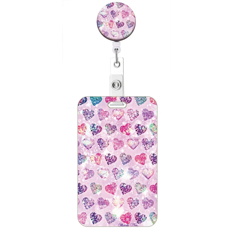 New Style Color Love  Retractable Clip Reel Card Holder Heart Shape ID Business Work Card Yoyo Badge Holders Office Supplies