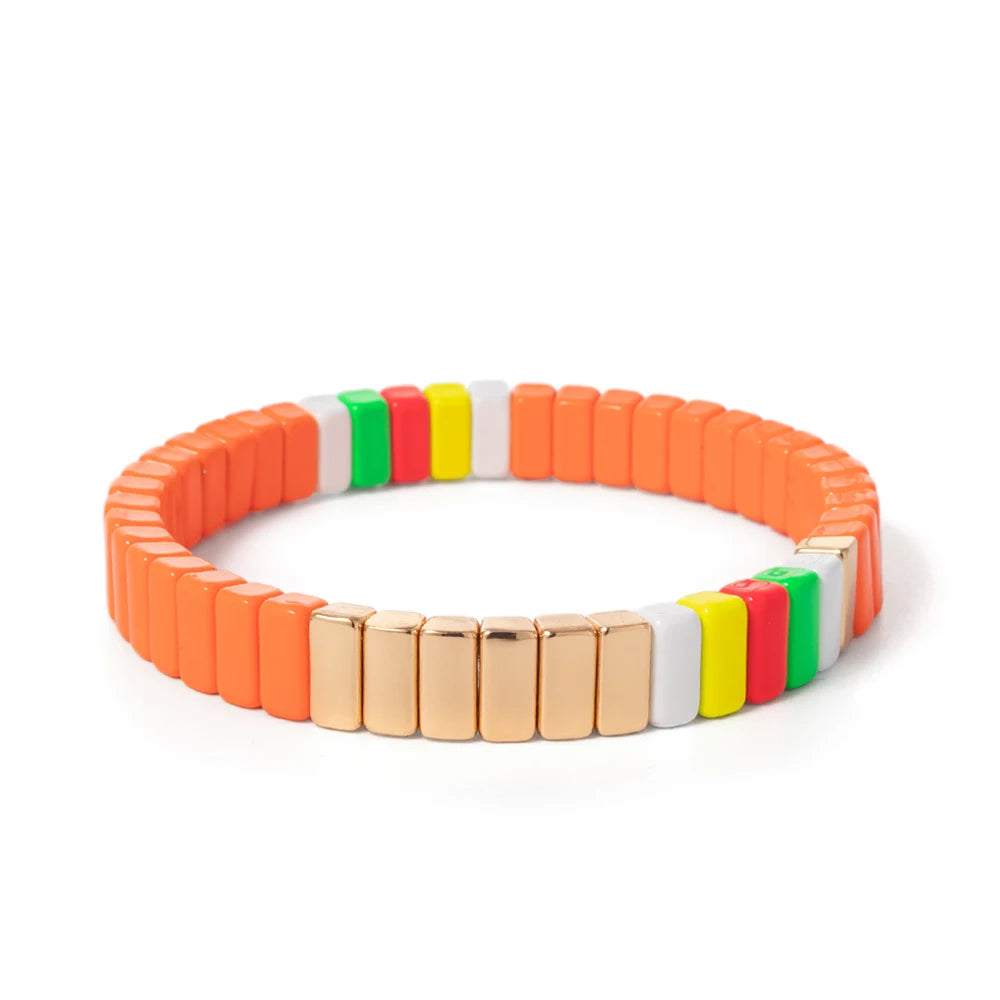 Tejesa Yellow Red Color  Enamel Tile Beads Bracelets For Women /Hand Jewelry Charms Beach Elastic Bangle For Party Luxury