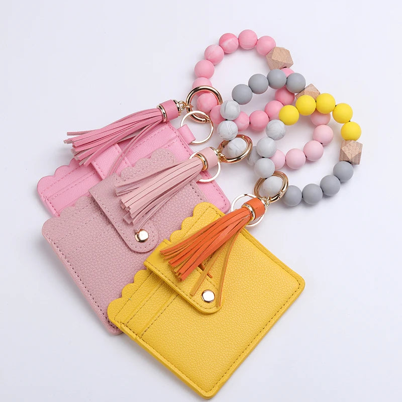Silicone Bead Bracelet Tassel Pendant Keychain Pendant Cartoon Portable Woman Man Card Bag Multicolor Key Chain Gifts