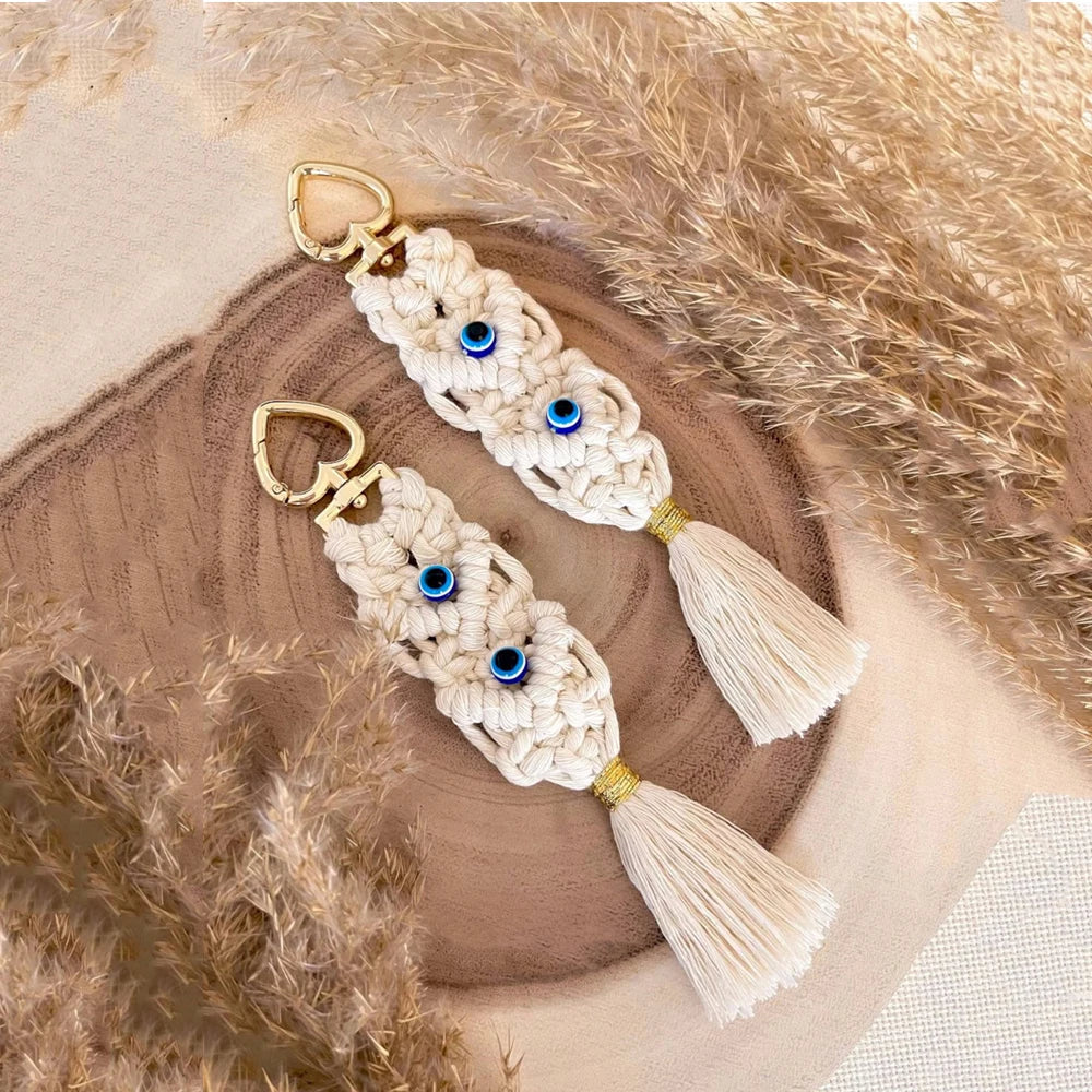 Macrame Tassel  Blue Turkish Evil Eye Key Chain  Lucky Eye Keychain for Women Men Jewelry Pendant Bag Accessories Handmade Gift