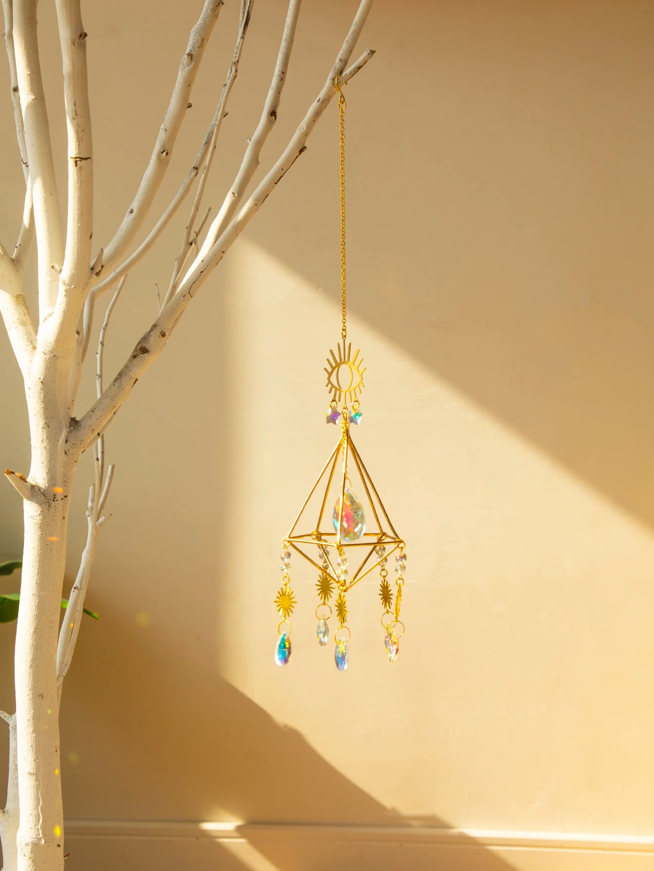 Hemasa Suncatcher Crystal Evil Eye Rainbow Stained Glass Chakras Outdoor Hanging Decor Wind Chime For Boho Home Decoration