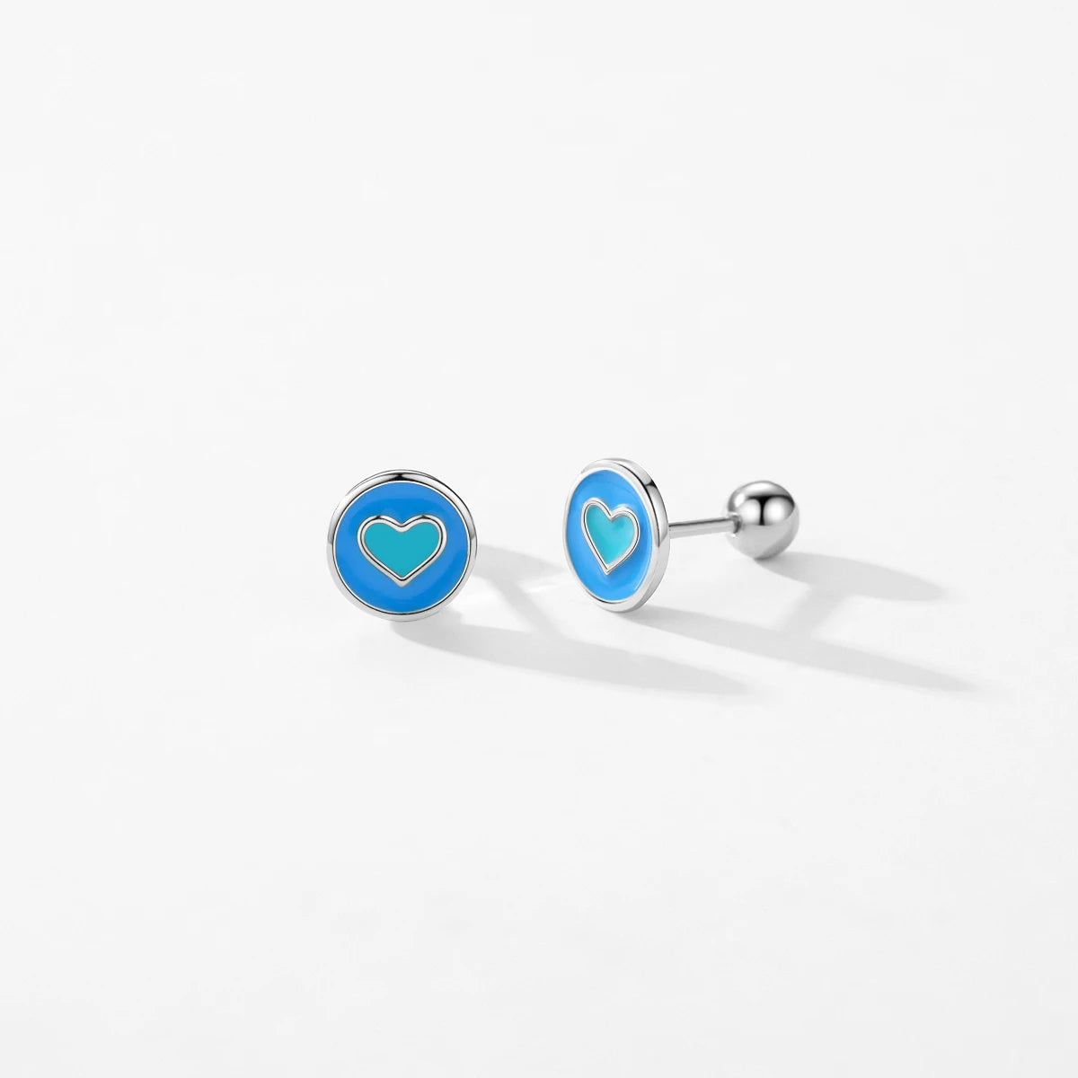 Modian 925 Sterling Silver Enamel Heart Simple Round Stud Earrings Minimalist Screw Beads Earrings For Women Fine Jewelry Gifts