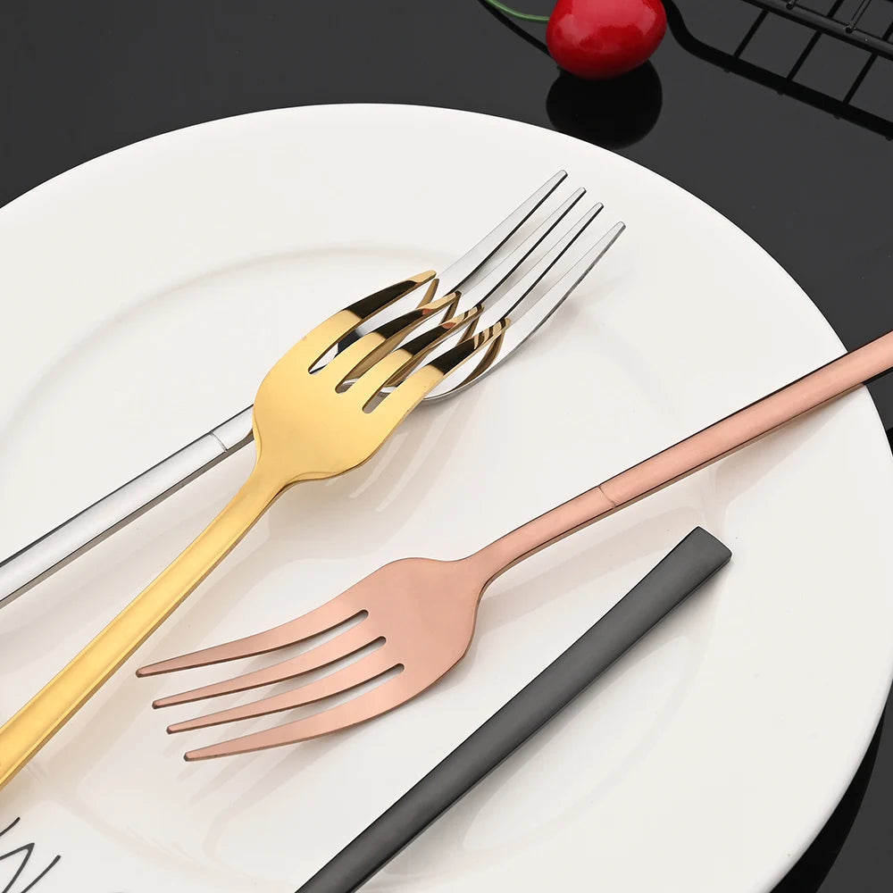 Hemasa 30Pcs Dinnerware Mirror Stainless Steel Cutlery Set Rainbow Knife Dessert Fork Spoon Silverware Kitchen Party Dinner Tableware