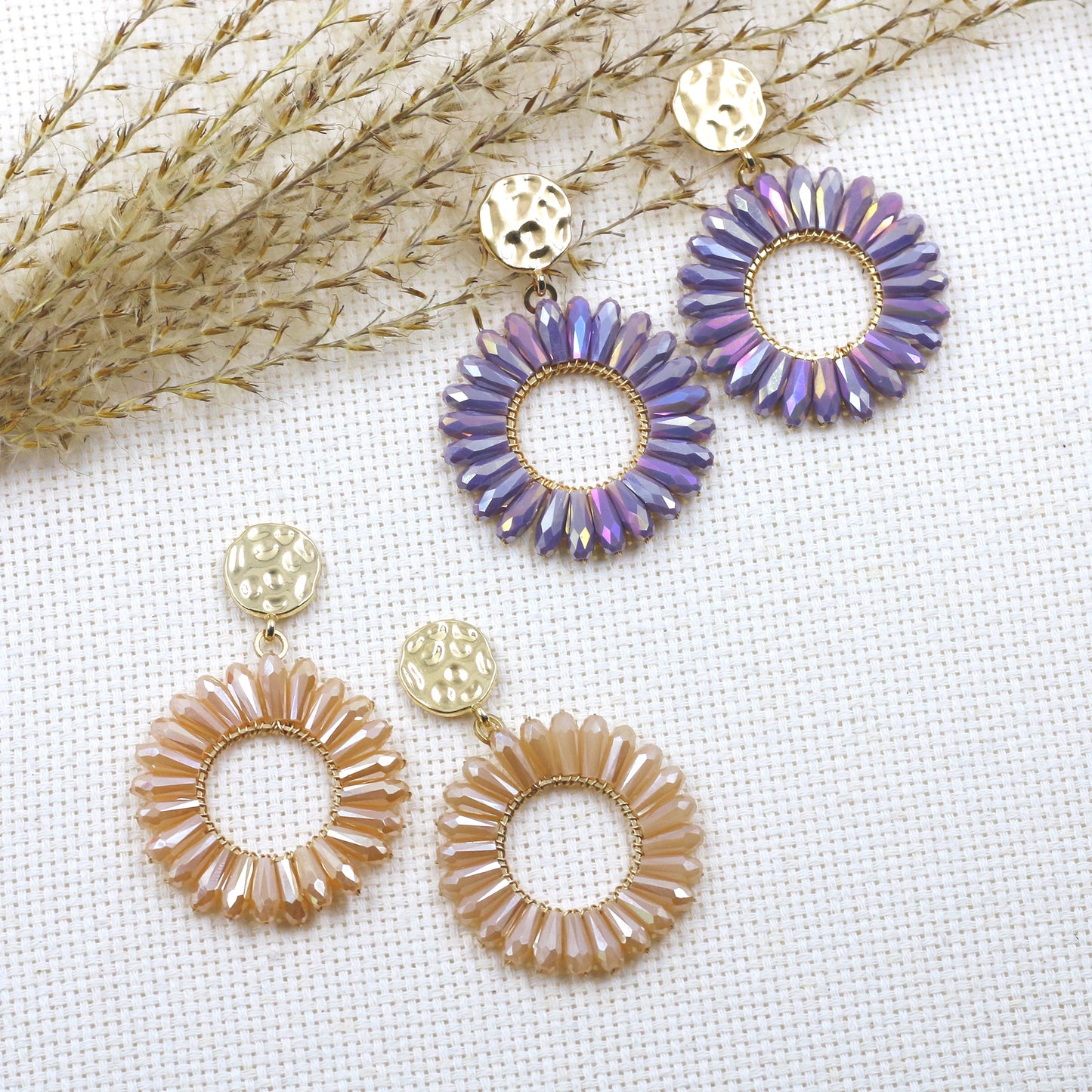 INKDEW Sun Flower Round Drop Earrings for Women Big Long Earrings Handmade Crystal Faceted Beads Earrings Jewelry Gift EA113