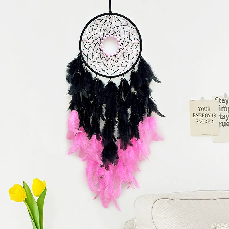Hemasa Pink and Black Colour  Feathers  Dream Catcher Wind Chime Living Room Bedroom for  Gifts