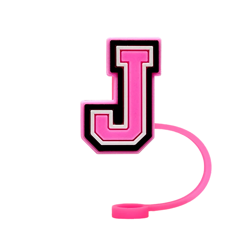 10mm Pink Letter Straw Cover Caps 1PCS Accessories For Cups,Soft Silicone Alphabet Straw Topper Drinkware,Dustproof Straw Caps