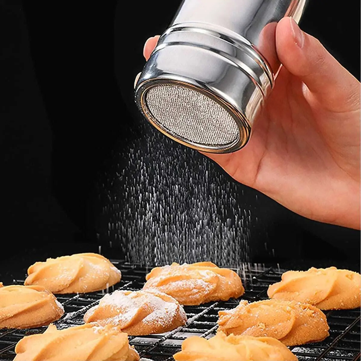 Hemasa 2 pc-Silver stainless steel mesh tube type dusters dusting salt shaker spice jar Salt Sugar Pepper Shaker Box Cocoa Icing Powder