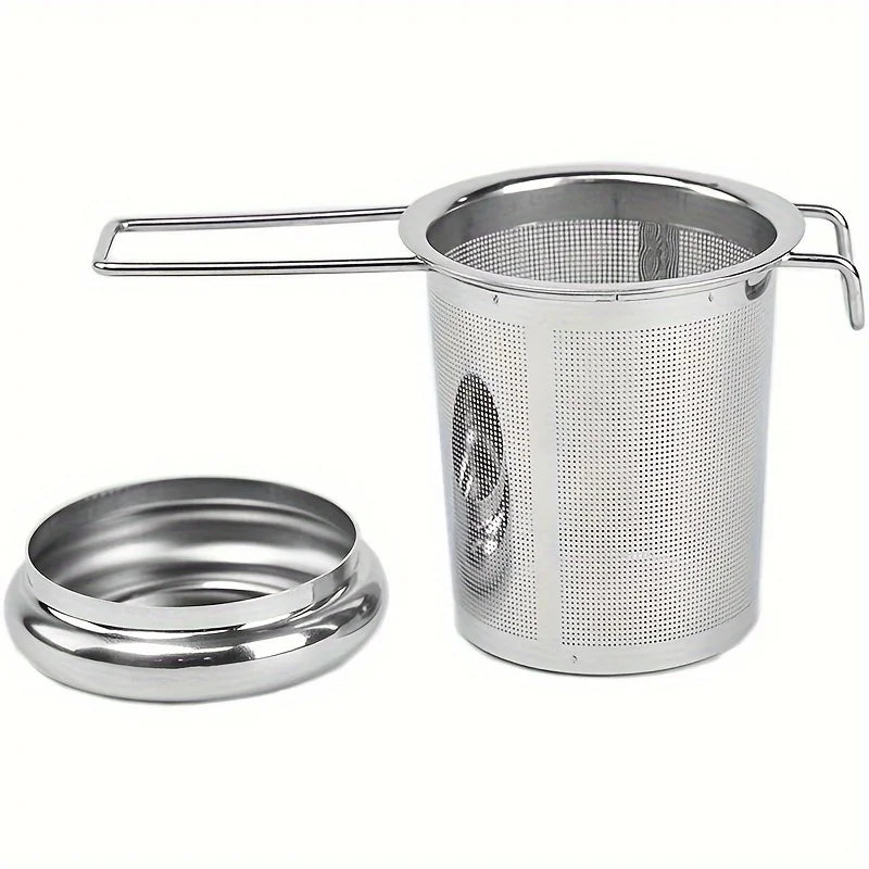 Hemasa 1pc Premium Stainless Steel Tea Filter Extended Folding Handle, Loose Tea Drainer with Lid,Anti-Scald Multi-Purpose Tea Strainer