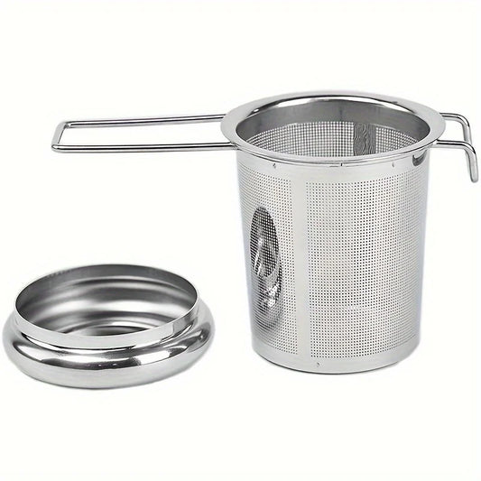 Hemasa 1pc Premium Stainless Steel Tea Filter Extended Folding Handle, Loose Tea Drainer with Lid,Anti-Scald Multi-Purpose Tea Strainer