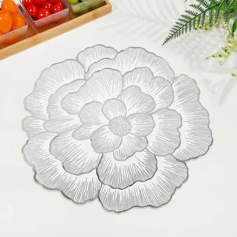 Hemasa Creative Peony Placemat Nordic Style Gold Plated Home Coasters PVC Dinning Table Decorative Mat Anti Slip Waterproof Meal Mat