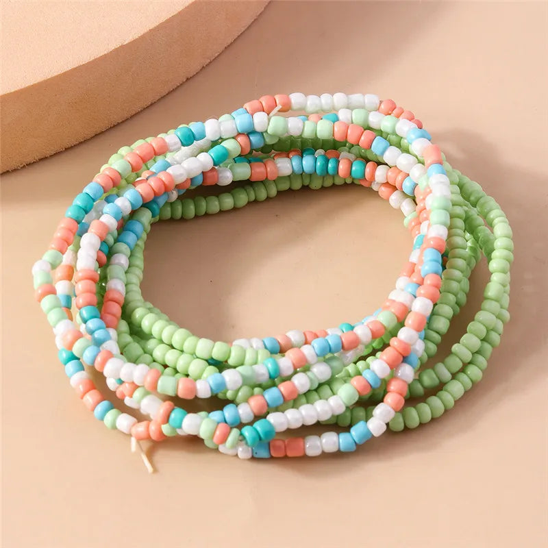 Bohemia Multilayer Colorful Beaded Bracelets Set For Women Heart Shell Flower Butterfly Charms Bracelet Summer Jewelry Gifts