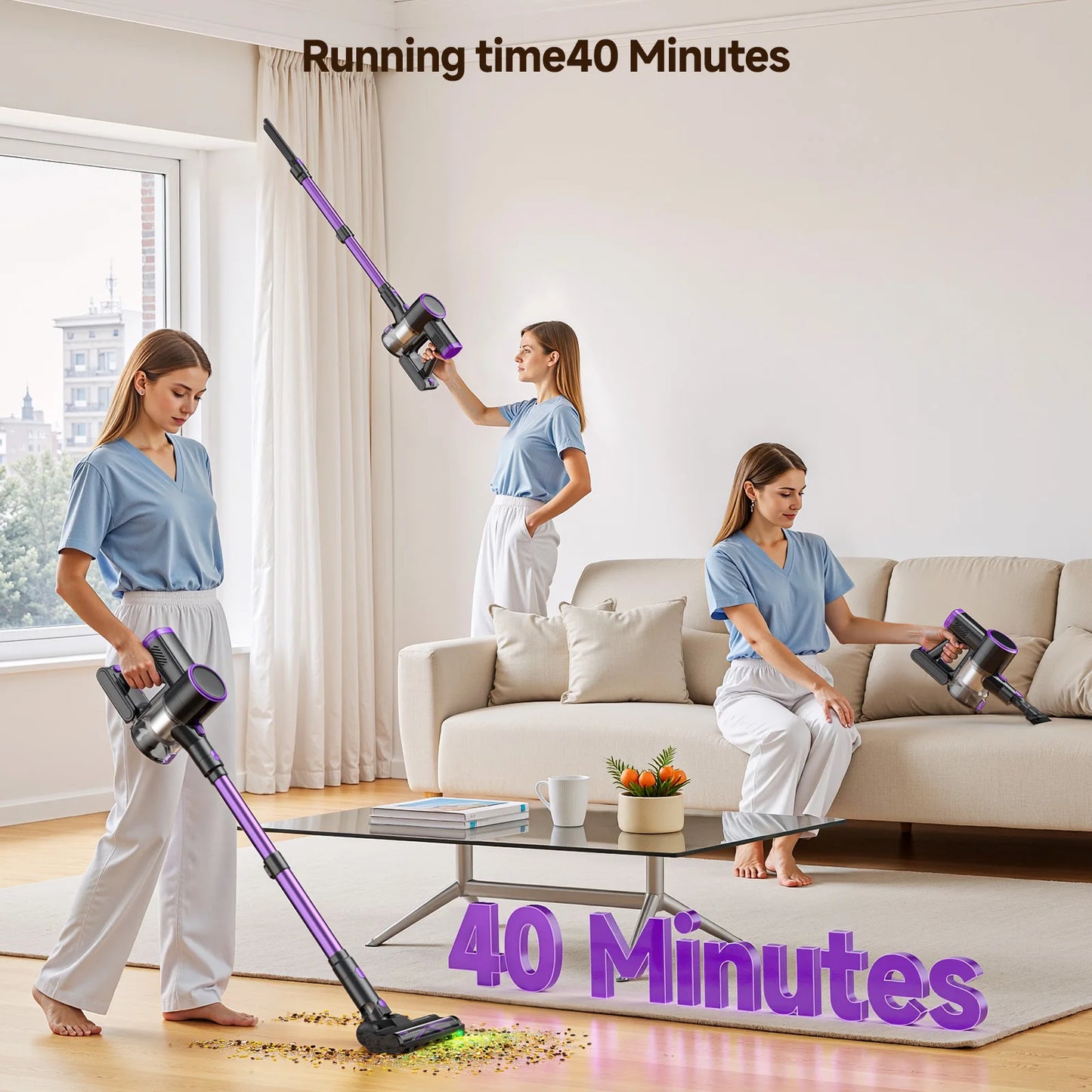 Lubluelu P4 Cordless Vacuum Cleaner 36Kpa Suction, 40Mins Runtime, Self-Standing, Green LED, for Hard Floor Carpet Pet